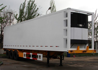 45ft 3 محاور مبردة GRP ساندويتش شاحنة مقطورة مع وحدات ثلاجة الناقل للتجميد والشحن الطازج ، مقطورات الثلاجة